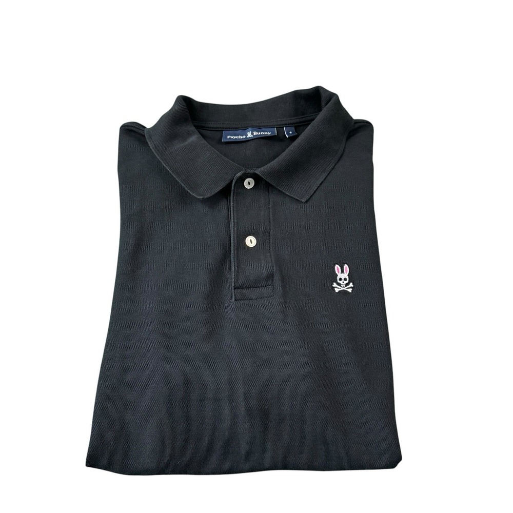 Psycho Bunny Black Bunny Logo Cotton Men's S/S Polo Shirt Size 6 Excellent